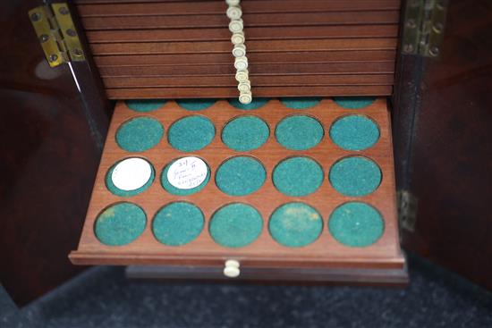 A 19th century mahogany coin collectors cabinet height 12.5 x width 9.5